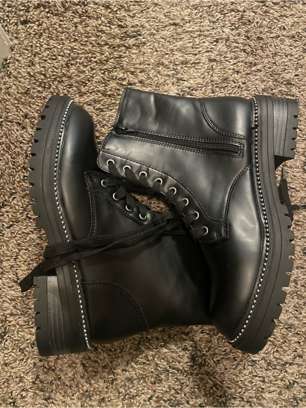 Sugar Black Lace-Up Lug Combat Boots - Picture 2 of 4